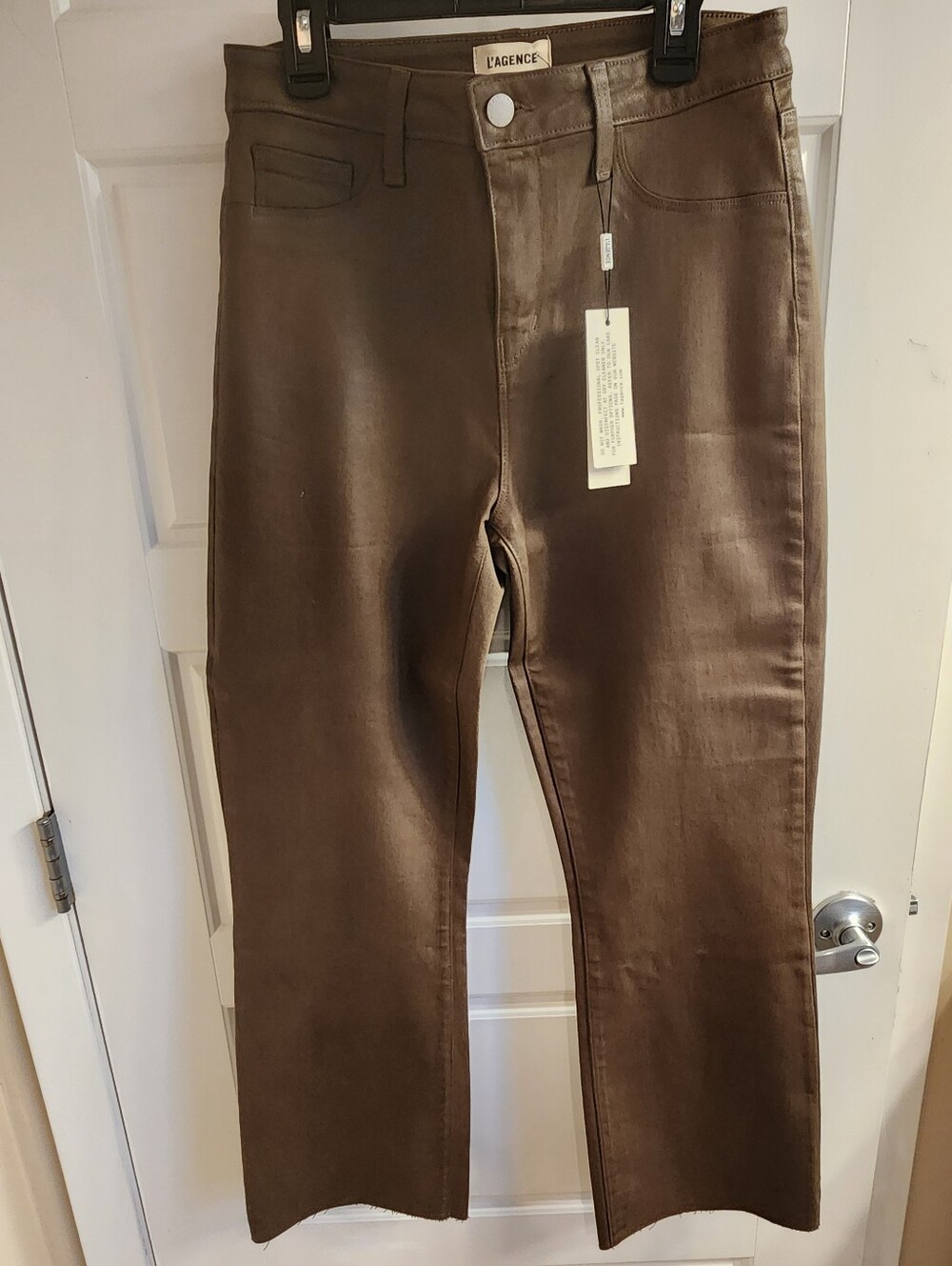 L'AGENCE Women's Kendra Coated Cropped Flare Jeans -Pinewood NWT